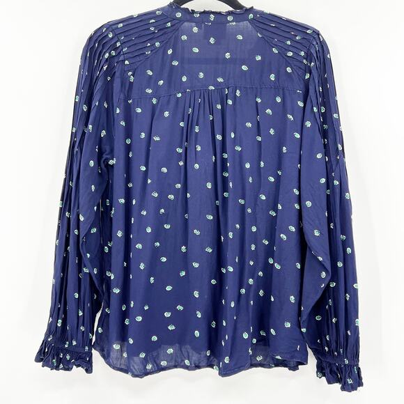 Vanessa Virginia Anthro Blue Long Sleeve Floral‎ Jeweled Top Blouse 12 - Picture 6 of 8